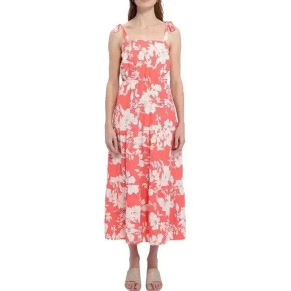 Social Standard by Sanctuary Women's Coral & White Tropical Floral Smocked Dress - Picture 1 of 12